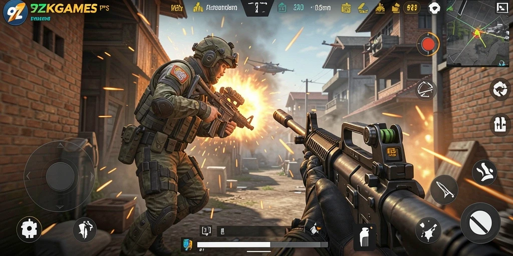 Screenshot dari gameplay menegangkan 9ZKGAMES dengan aksi tembak-menembak.