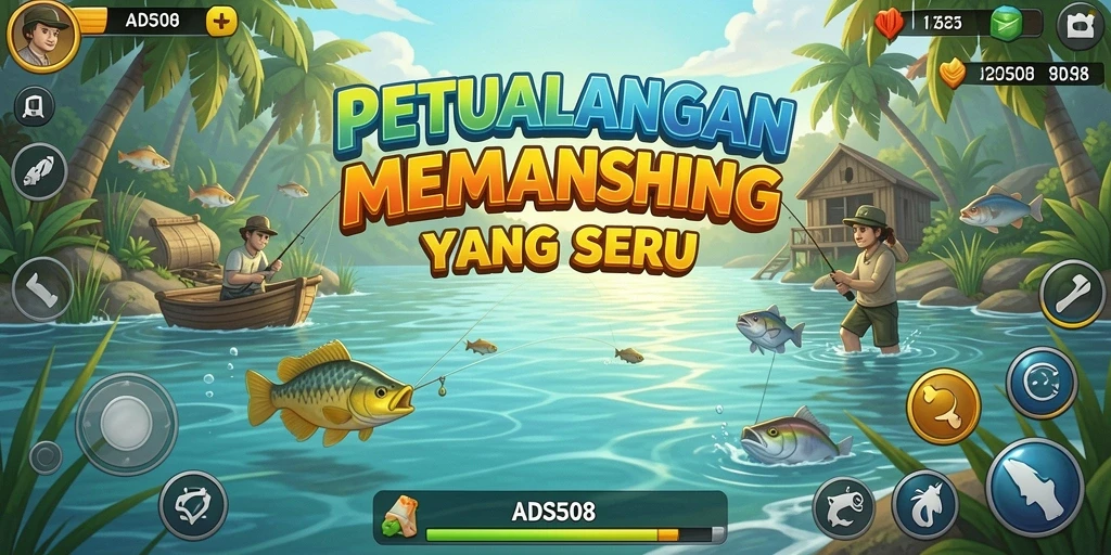 Screenshot utama menunjukkan aksi memancing seru di ADS508.