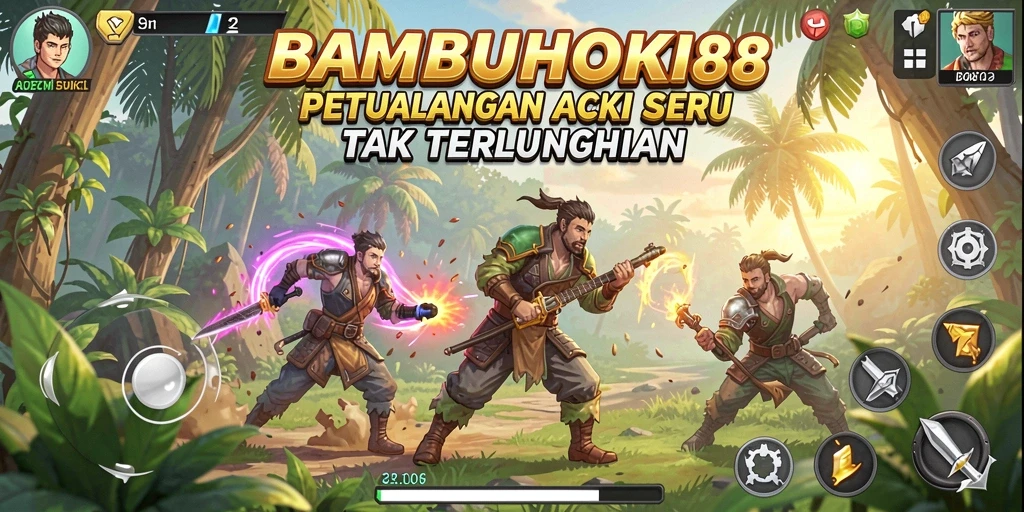 Screenshot gameplay BAMBUHOKI88 menampilkan aksi mendebarkan yang seru.