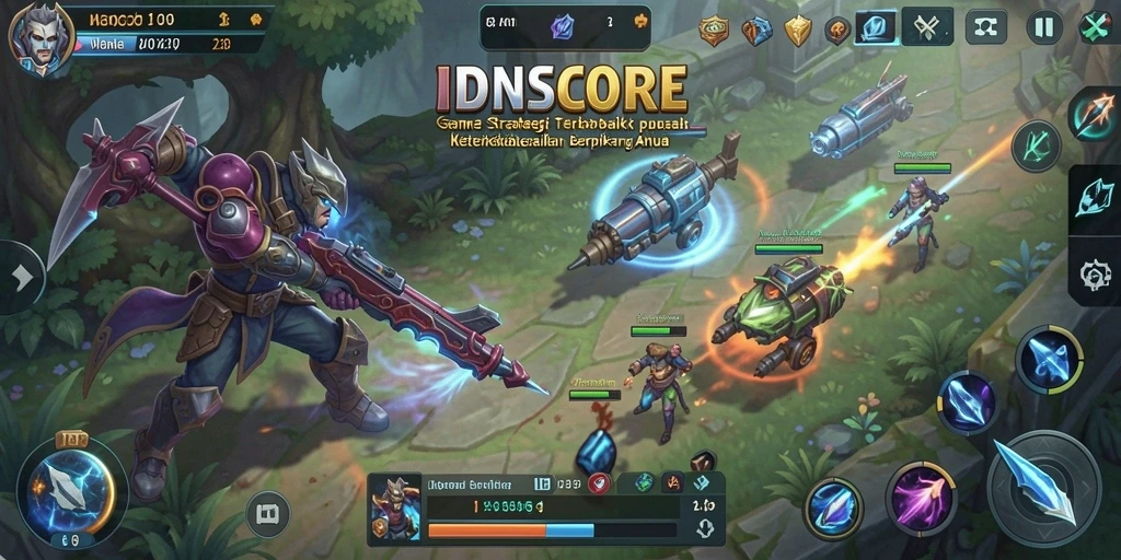 Screenshot gameplay IDNSCORE yang penuh strategi di medan perang.