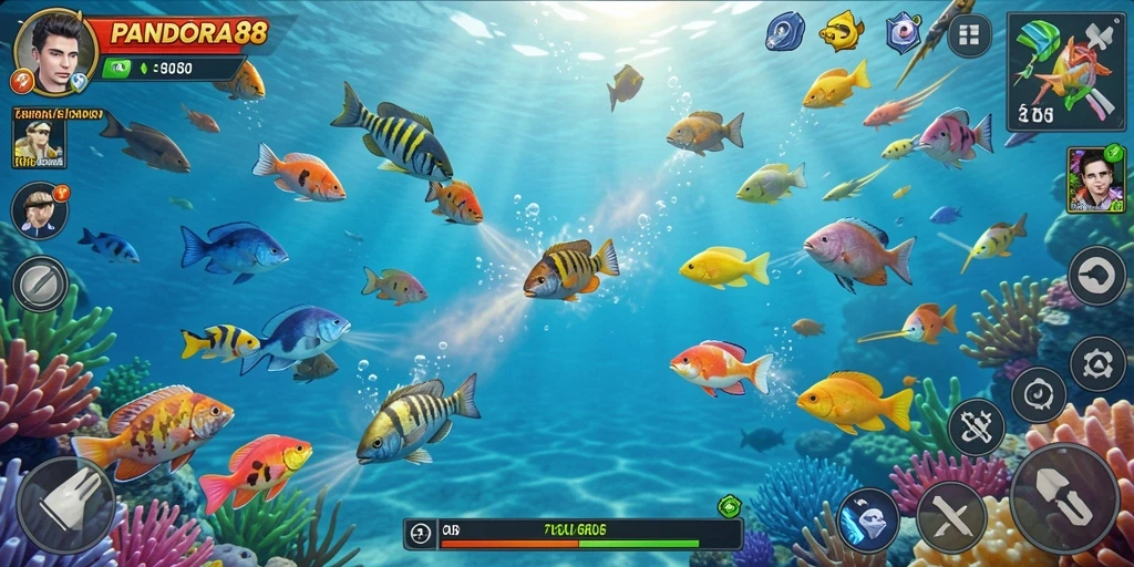 Tampilan gameplay PANDORA88 dengan efek tembakan ikan yang menakjubkan.