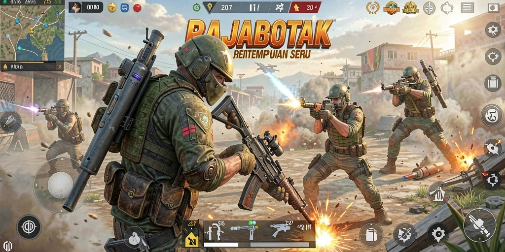 Screenshot gameplay RAJABOTAK dengan aksi pertempuran yang intens.