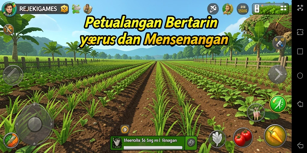 Tampilan gameplay REJEKIGAMES yang menampilkan aktivitas bertani yang seru.