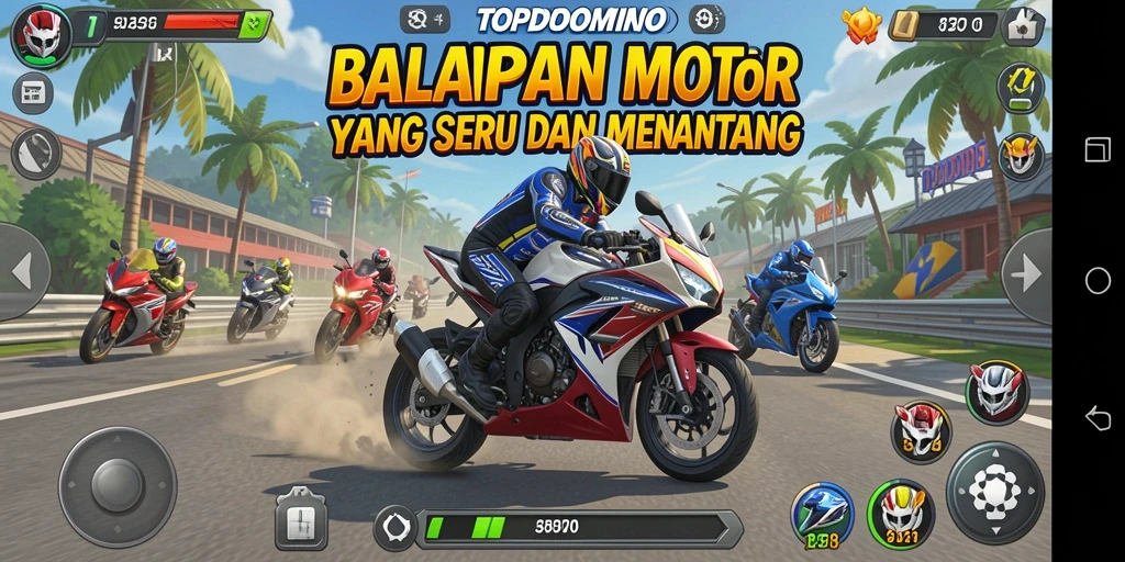 Gameplay seru di TOPDOMINO dengan balapan motor yang mendebarkan.